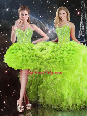 Sexy Sleeveless Beading and Ruffles Floor Length Quinceanera Gown