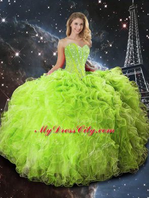 Sexy Sleeveless Beading and Ruffles Floor Length Quinceanera Gown