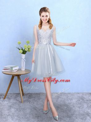 Nice Silver Half Sleeves Lace Knee Length Wedding Party Dress