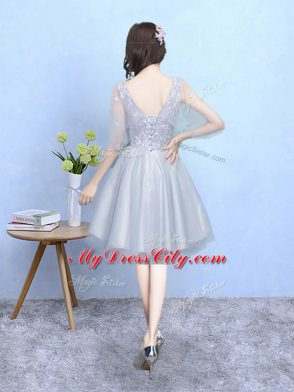 Nice Silver Half Sleeves Lace Knee Length Wedding Party Dress
