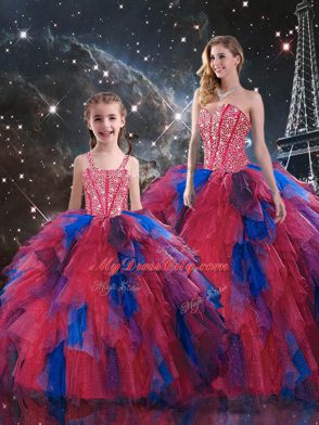 Pretty Multi-color Sleeveless Tulle Lace Up Vestidos de Quinceanera for Military Ball and Sweet 16 and Quinceanera