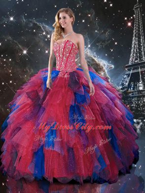 Pretty Multi-color Sleeveless Tulle Lace Up Vestidos de Quinceanera for Military Ball and Sweet 16 and Quinceanera