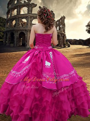Decent Hot Pink Strapless Zipper Embroidery and Ruffled Layers Sweet 16 Dress Sleeveless