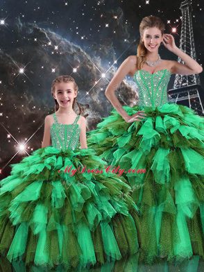 Organza Sweetheart Sleeveless Lace Up Beading and Ruffles and Ruffled Layers Vestidos de Quinceanera in Multi-color