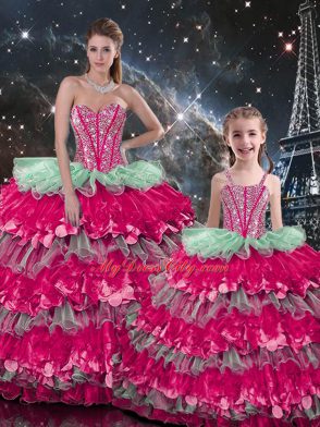 Beautiful Multi-color Lace Up Sweetheart Beading and Ruffles Quince Ball Gowns Organza Sleeveless