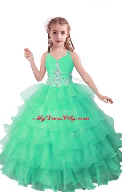 Exquisite Sleeveless Beading and Ruffled Layers Zipper Kids Formal Wear