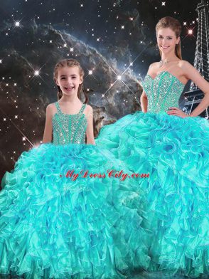 Best Aqua Blue Sweetheart Lace Up Beading and Ruffles 15 Quinceanera Dress Sleeveless