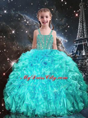 Best Aqua Blue Sweetheart Lace Up Beading and Ruffles 15 Quinceanera Dress Sleeveless