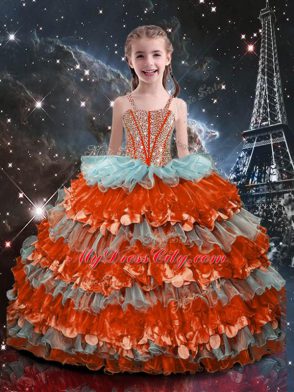 Beading and Ruffles Sweet 16 Dresses Multi-color Lace Up Sleeveless Floor Length