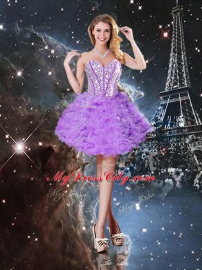 Lavender Sleeveless Organza Lace Up Ball Gown Prom Dress for Military Ball and Sweet 16 and Quinceanera