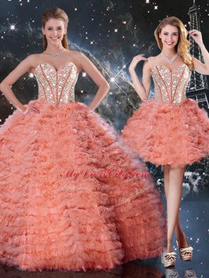 Adorable Ball Gowns Quinceanera Gown Watermelon Red Sweetheart Organza Sleeveless Floor Length Lace Up