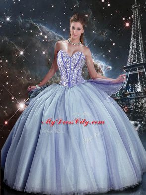 Designer Lavender Lace Up Sweetheart Beading Ball Gown Prom Dress Tulle Sleeveless