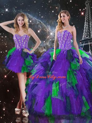 Nice Multi-color Lace Up Sweetheart Beading and Ruffles Quinceanera Dresses Tulle Sleeveless