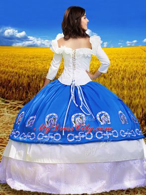 Noble Floor Length Ball Gowns 3 4 Length Sleeve Blue Sweet 16 Quinceanera Dress Lace Up