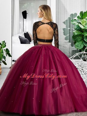 Blue Long Sleeves Tulle Backless Quinceanera Dress for Military Ball and Sweet 16 and Quinceanera
