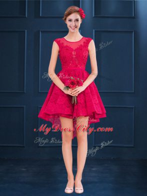 On Sale Wine Red Sleeveless Satin and Lace Clasp Handle Dama Dress for Quinceanera for Prom and Party and Wedding Party