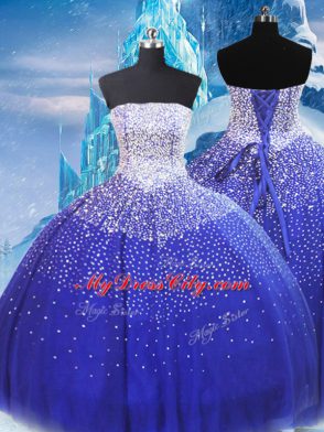 Exquisite Floor Length Ball Gowns Sleeveless Blue Sweet 16 Dresses Lace Up