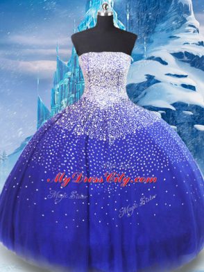 Exquisite Floor Length Ball Gowns Sleeveless Blue Sweet 16 Dresses Lace Up