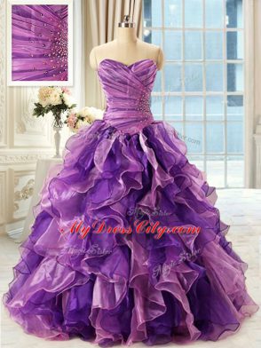 Sleeveless Beading and Ruffles Lace Up Ball Gown Prom Dress
