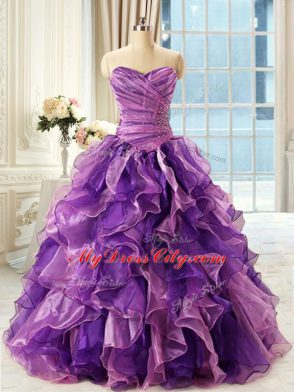 Sleeveless Beading and Ruffles Lace Up Ball Gown Prom Dress