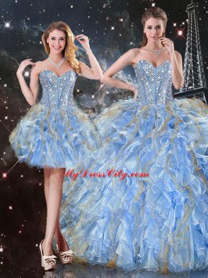 Beauteous Light Blue Sweetheart Neckline Beading and Ruffles Quinceanera Dress Sleeveless Lace Up