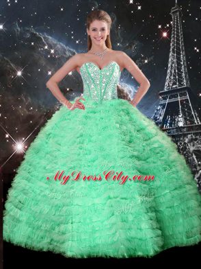 Suitable Floor Length Turquoise Quinceanera Dress Sweetheart Sleeveless Lace Up