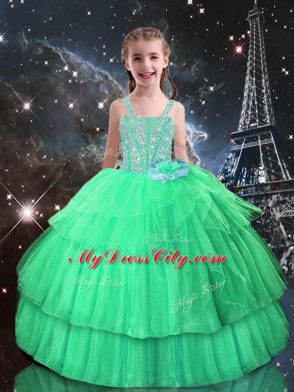 Low Price Floor Length Ball Gowns Sleeveless Apple Green Pageant Dress Toddler Lace Up