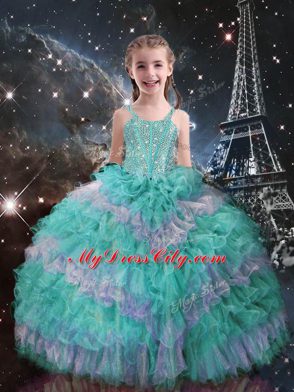 Turquoise Sleeveless Organza Lace Up Casual Dresses for Quinceanera and Wedding Party