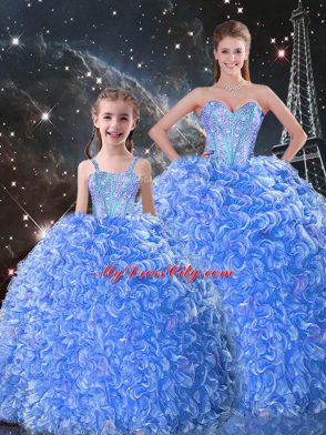 Stunning Sleeveless Lace Up Floor Length Beading and Ruffles Ball Gown Prom Dress