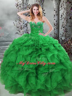Shining Ball Gowns 15th Birthday Dress Green Sweetheart Organza Sleeveless Floor Length Lace Up