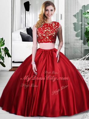 Admirable Two Pieces 15 Quinceanera Dress Wine Red Scoop Taffeta Sleeveless Floor Length Zipper