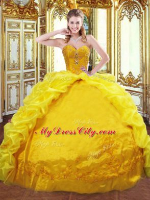 Excellent Sleeveless Brush Train Beading and Embroidery and Pick Ups Lace Up Sweet 16 Quinceanera Dress