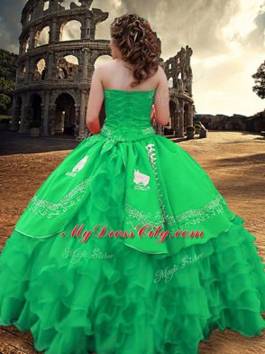 Luxurious Green Zipper Strapless Embroidery and Ruffled Layers Sweet 16 Dress Taffeta Sleeveless
