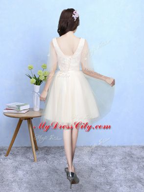 Tulle Half Sleeves Knee Length Bridesmaid Dress and Lace