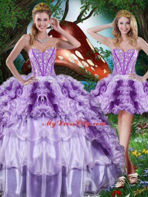 Popular Multi-color Ball Gowns Organza Sweetheart Sleeveless Beading and Ruffles and Ruffled Layers Floor Length Lace Up Vestidos de Quinceanera