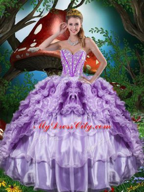 Popular Multi-color Ball Gowns Organza Sweetheart Sleeveless Beading and Ruffles and Ruffled Layers Floor Length Lace Up Vestidos de Quinceanera
