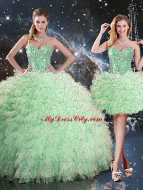 Floor Length Apple Green Quinceanera Gowns Sweetheart Sleeveless Lace Up