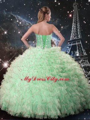 Floor Length Apple Green Quinceanera Gowns Sweetheart Sleeveless Lace Up