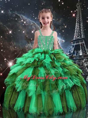 Excellent Sleeveless Lace Up Floor Length Beading and Ruffles Pageant Dress for Teens