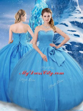Tulle Sweetheart Sleeveless Lace Up Bowknot Quinceanera Gowns in Baby Blue