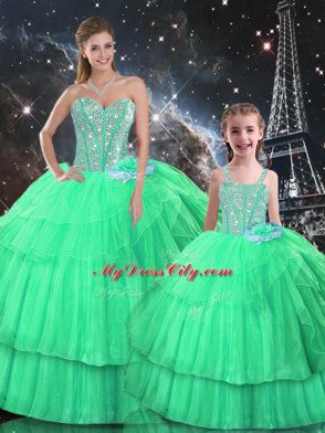 Suitable Sweetheart Sleeveless Lace Up 15 Quinceanera Dress Apple Green Organza