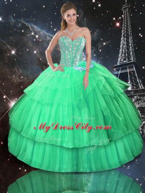 Suitable Sweetheart Sleeveless Lace Up 15 Quinceanera Dress Apple Green Organza