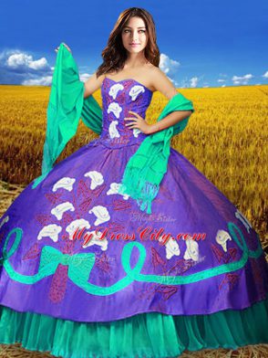 Multi-color Taffeta Lace Up Quinceanera Gown Sleeveless Floor Length Embroidery