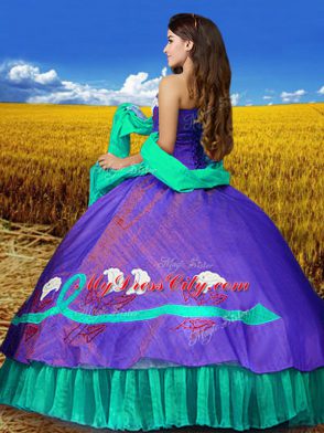 Multi-color Taffeta Lace Up Quinceanera Gown Sleeveless Floor Length Embroidery
