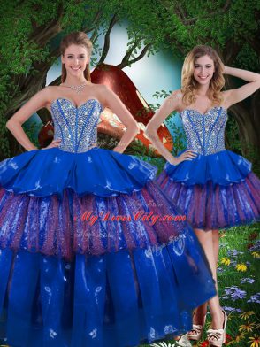 Ball Gowns 15th Birthday Dress Multi-color Sweetheart Organza Sleeveless Floor Length Lace Up