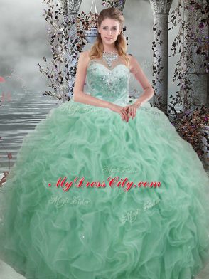 Superior Apple Green Scoop Neckline Beading and Ruffles 15th Birthday Dress Sleeveless Lace Up