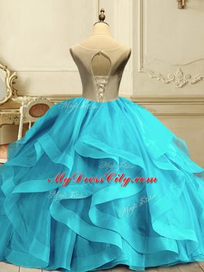 Beautiful Sleeveless Appliques and Ruffles Lace Up Quinceanera Gown