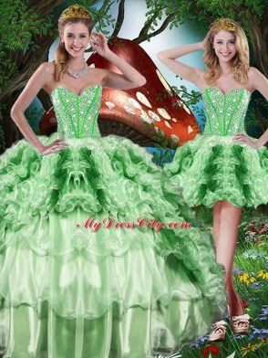 Gorgeous Multi-color Sweetheart Neckline Beading and Ruffles and Ruffled Layers Quince Ball Gowns Sleeveless Lace Up