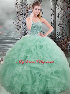 Fashionable Apple Green Sleeveless Beading and Ruffles Floor Length Quinceanera Dresses
