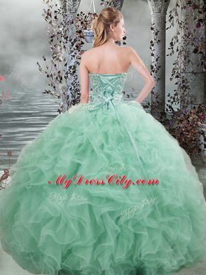 Fashionable Apple Green Sleeveless Beading and Ruffles Floor Length Quinceanera Dresses